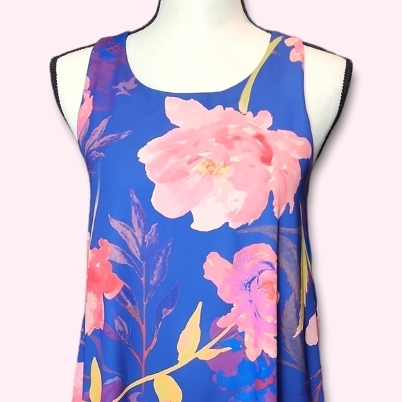 Colorful Large Floral Print Lightweight Flowy Sleeveless Mini Dress Size Small - Picture 3 of 6